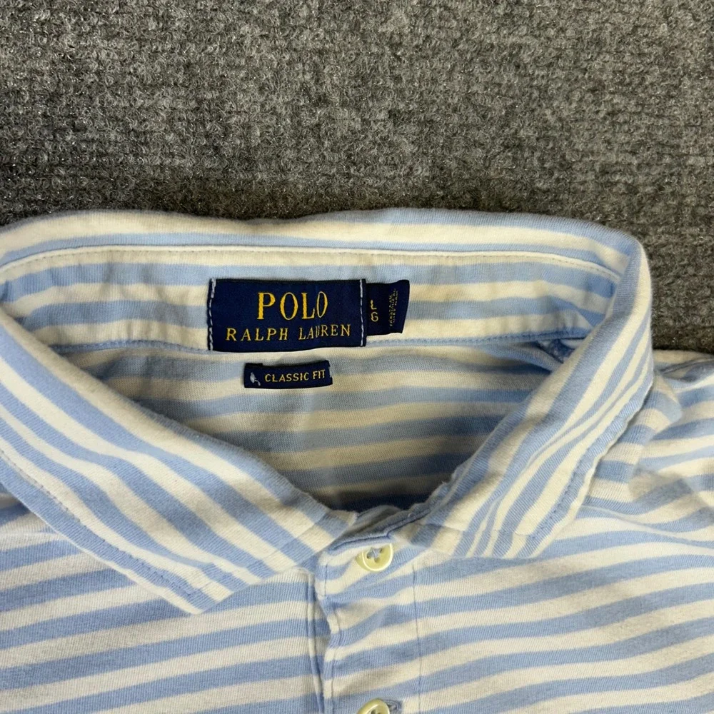 Polo Ralph Lauren Classic Fit Striped Pocket Polo Shirt Light Blue White Large